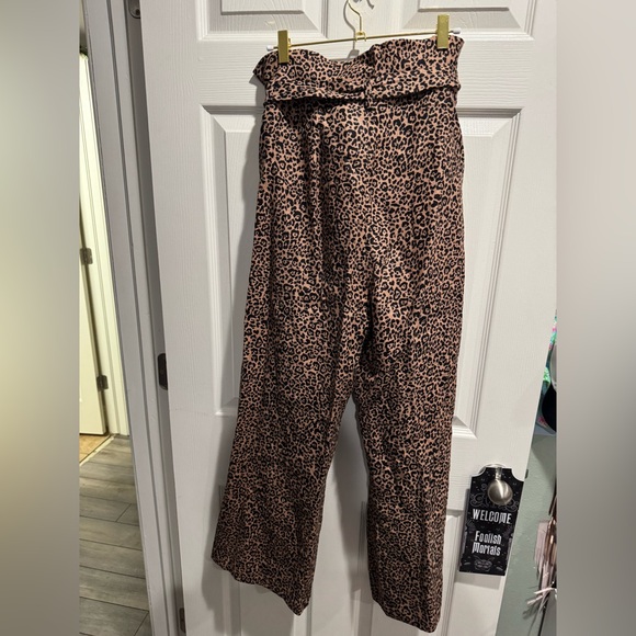 REFORMATION Jackie cropped belted leopard-print linen wide-leg pants Size 12 - Picture 5 of 6